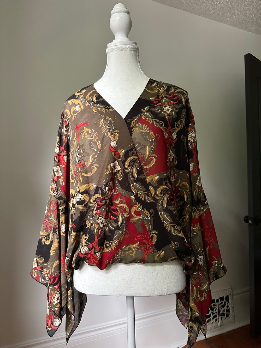 MELANIE LYNE Dark Romantic Boho Fairy Faux Wrap‎ Butterfly Sleeve Blouse Sz 8